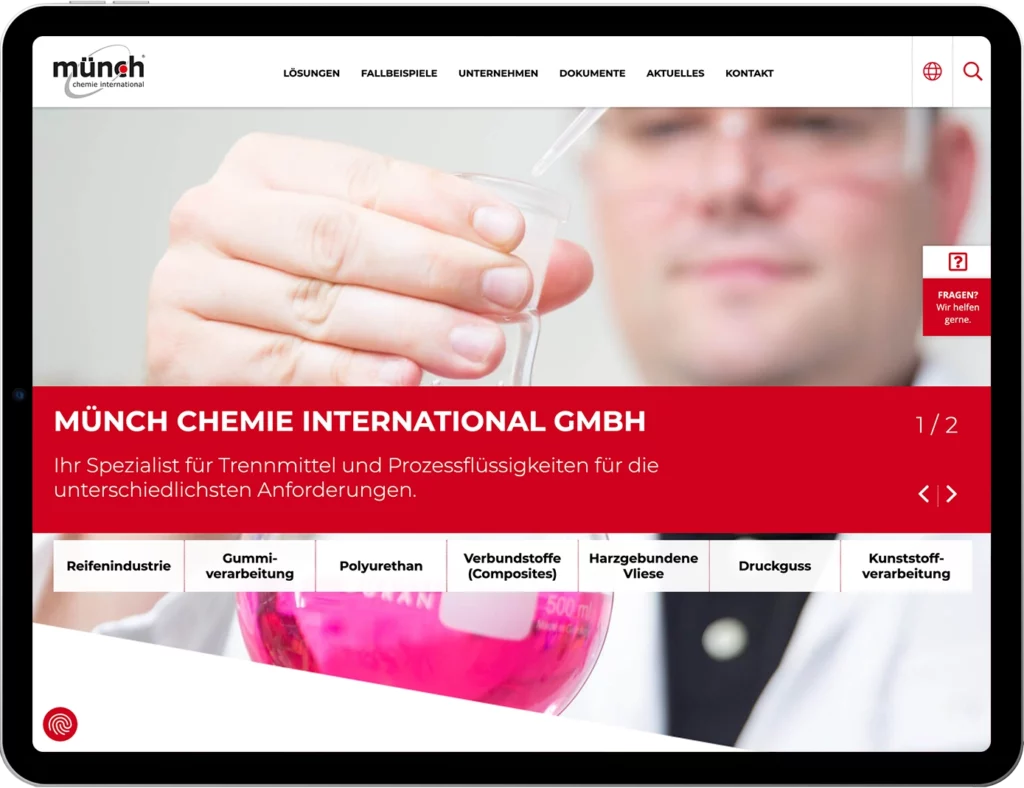 Webreferenz Münch Chemie Weinheim Darien Pfirrmann Contentmarketing & Design